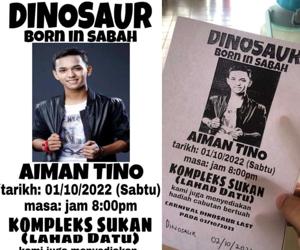 Tular Poster Hebahan Persembahan Aiman Tino Di Sabah, Netizen Bahan Seperti Poster Orang Hilang