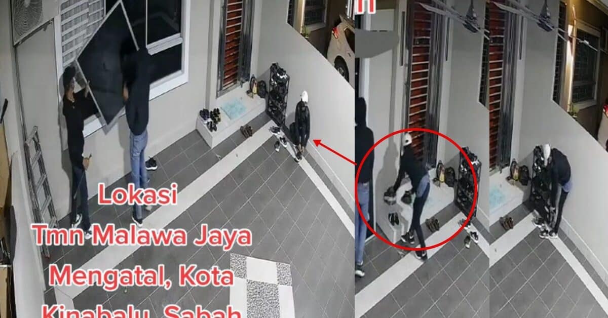Cubaan Pecah Rumah Tak Jadi, Pencuri Rembat Kasut Sempat Dirakam CCTV Pemilik Di Sabah