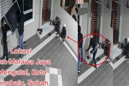 Cubaan Pecah Rumah Tak Jadi, Pencuri Rembat Kasut Sempat Dirakam CCTV Pemilik Di Sabah