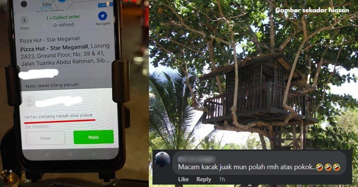 Hantar Makanan Ke Rumah Atas Pokok, Rider Terima Pesanan Di Sibu Ini Buat Netizen Geli Hati
