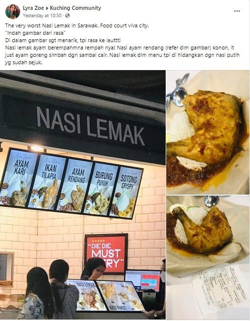 Pelanggan Kecewa Beli Nasi Lemak 'Indah Gambar Dari Rasa' Di Medan Selera Kuching