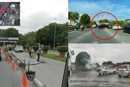 Sering Jadi Shortcut Haram, JKR Bertindak Pasang Simen Di Jalan Tun Razak Di Kuching