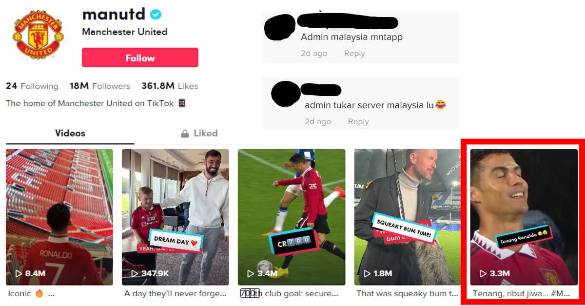 'Admin Orang Malaysia Ke?' Akaun Rasmi Man Utd Guna Lagu Jiwang Di TikTok Buat Netizen Terhibur