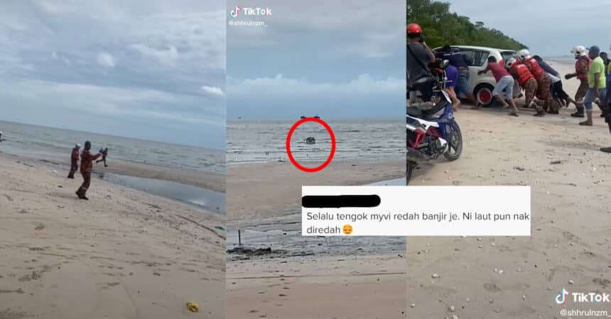 Buat Hal Lagi, Kali Ini 'King' Myvi Terkandas Di Tengah Laut