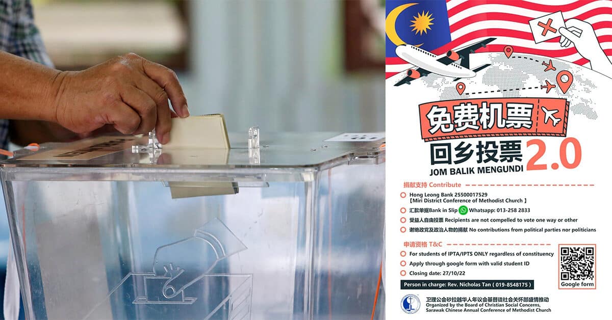 Gereja Ini Tawar Tiket Penerbangan Percuma Pulang Ke Sarawak Untuk Mengundi, Terbuka Untuk Pelajar IPT