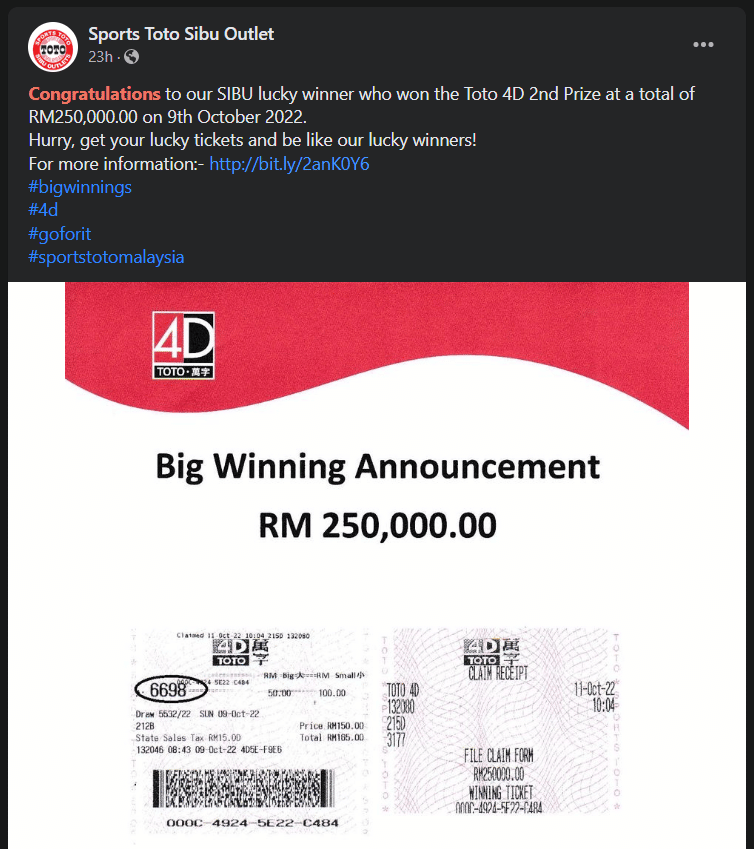 Dapat RM250K Sekelip Mata, Individu Dari Sibu Ini Bertuah Menang Hadiah Toto 4D