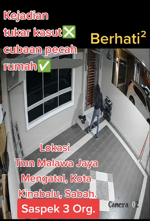 Cubaan Pecah Rumah Tak Jadi, Pencuri Rembat Kasut Sempat Dirakam CCTV Pemilik Di Sabah