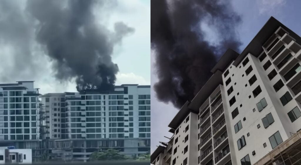 [VIDEO] Kompleks Pangsapuri Dalam Pembinaan Terbakar Di Tabuan Dayak