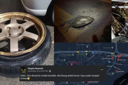 'Habis Rosak Rim', Netizen Mengadu Jalan Berlubang Di Jalan Demak Petra Jaya Undang Bahaya
