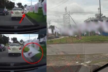 Pacak Bendera Tak Kena Tempat Di Bulatan Kuching, Rakaman Dashcam Ini Undang Geram Netizen