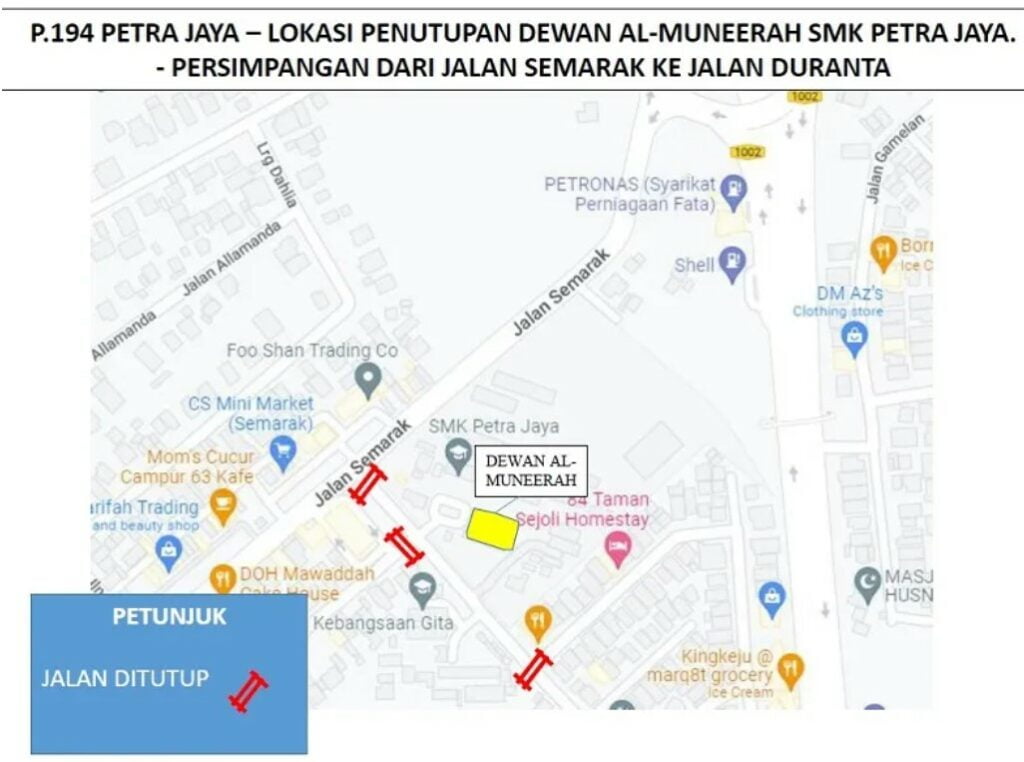 Beberapa Jalan Di Sekitar Kuching, Santubong Dan Petra Jaya Ditutup Hari Ini Sempena Penamaan Calon