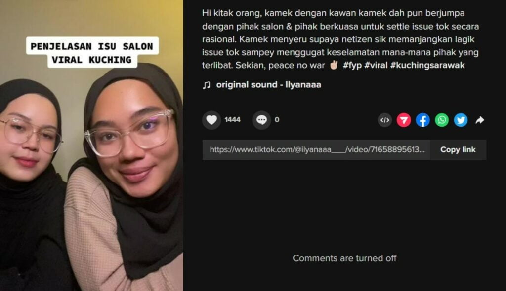 Tular Isu Salon Di Plaza Merdeka, Pelanggan Tampil Beri Penjelasan Tidak Ingin Panjangkan Kes