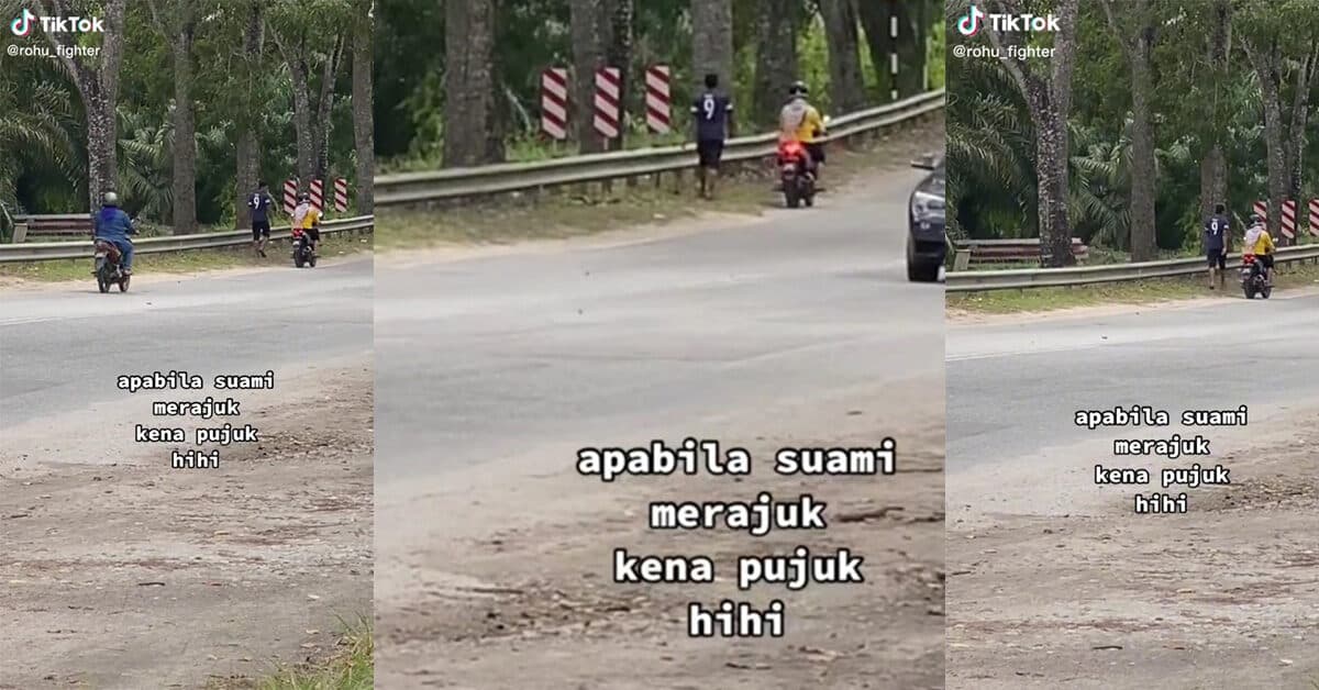Merajuk Sampai Jalan Kaki, Netizen Terhibur Lihat Si Isteri Cuba Pujuk Suami