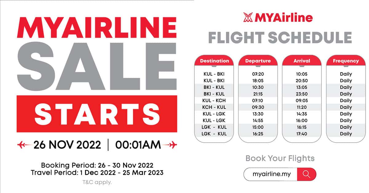 Dari RM48, Tiket MYAirline Sudah Dibuka Untuk Tempahan Sehingga 30 November Ini