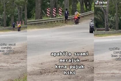 Merajuk Sampai Jalan Kaki, Netizen Terhibur Lihat Si Isteri Cuba Pujuk Suami