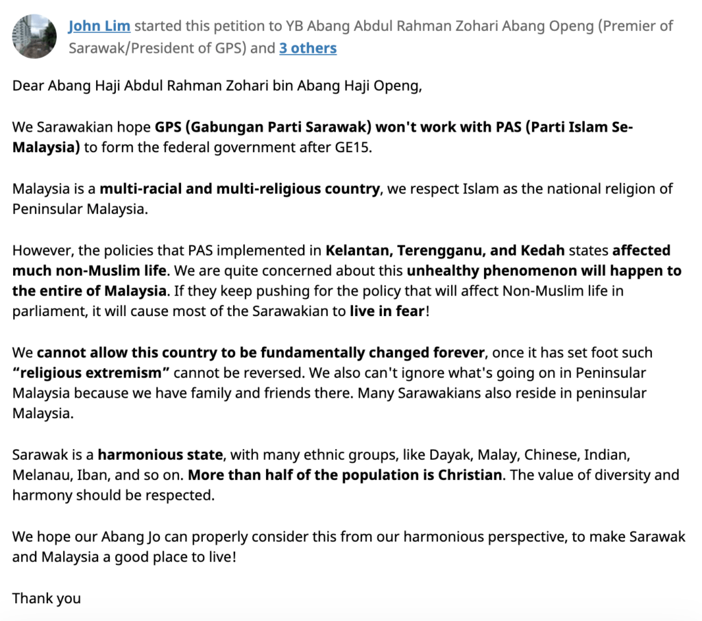 Gugat Keharmonian, Rakyat Sarawak Lancar Petisyen Bantah GPS Bergabung Bersama PAS