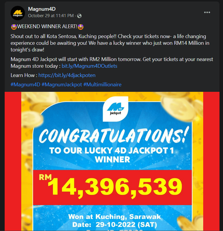 Orang Sarawak Kena Lagi, Individu Dari Kuching Ini Menang Jackpot 4D Bernilai RM14 Juta