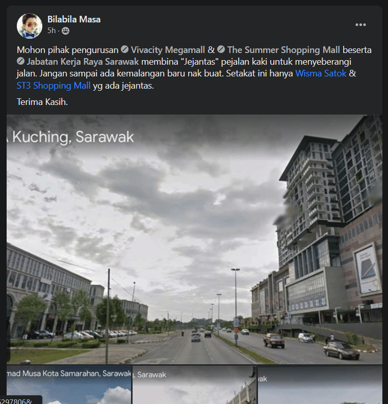 Netizen Mohon Bina Jejantas Di Hadapan Pusat Beli Belah Kuching Dan Samarahan