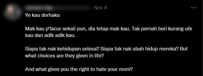 Merasa Jijik Setelah Dapat Tahu Ibunya Jual Diri Demi Tanggung Keluarga, Individu Ini Dikecam