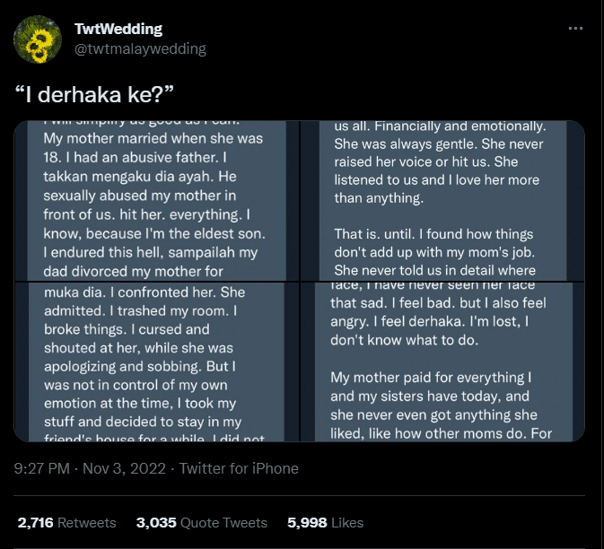 Merasa Jijik Setelah Dapat Tahu Ibunya Jual Diri Demi Tanggung Keluarga, Individu Ini Dikecam