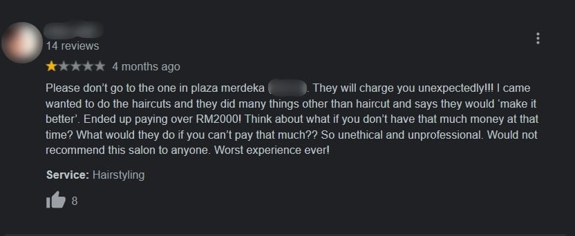 Salon 'Cekik Darah' Di Plaza Merdeka, Pelanggan Ini Luah Rasa Kesal Ditipu Harga Yang Ditawarkan