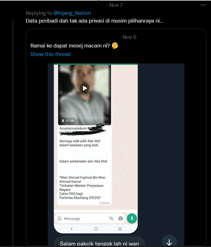 Kempen Via WhatsApp, Netizen Risau Data Peribadi Mereka Diceroboh Parti Politik
