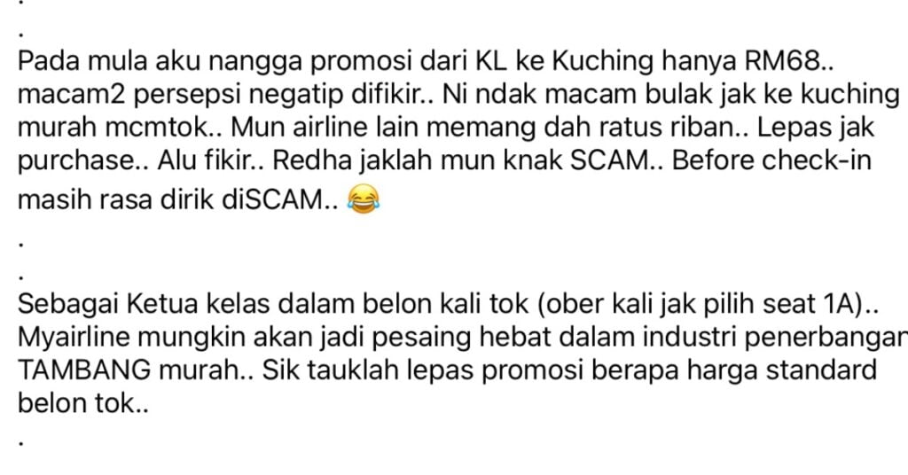 Individu Kongsi Pengalaman Guna MYAirline, Jangka Jadi Pesaing Hebat Penerbangan Tambang Murah Lain