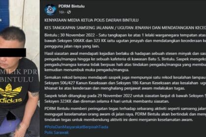 Ugut, Pukul Pengguna Jalan Raya Kerana Di Hon, Lelaki Dari Bintulu Ini Direman 4 Hari