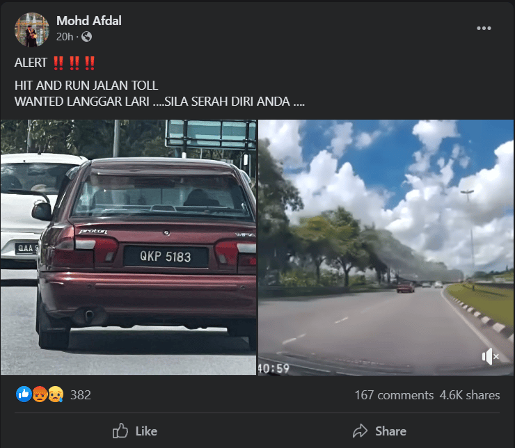 Kes Langgar Lari Warga Emas Di Kuching, Netizen Mohon Kerjasama Kesan Proton Wira Merah