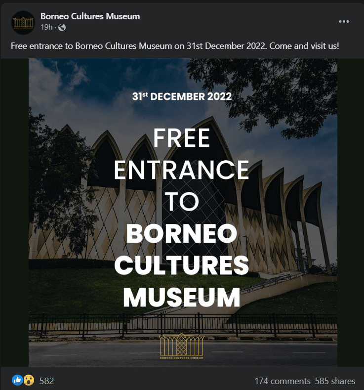 Khas Buat Semua, Borneo Cultures Museum Tawar Tiket Masuk Percuma Pada 31 Disember Ini