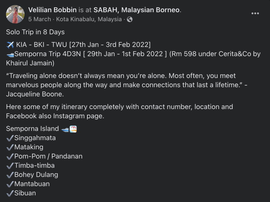Gadis Ini Kongsi Itinerari Trip Solo Ke Semporna Dan 7 Pulau Selama 8H7M