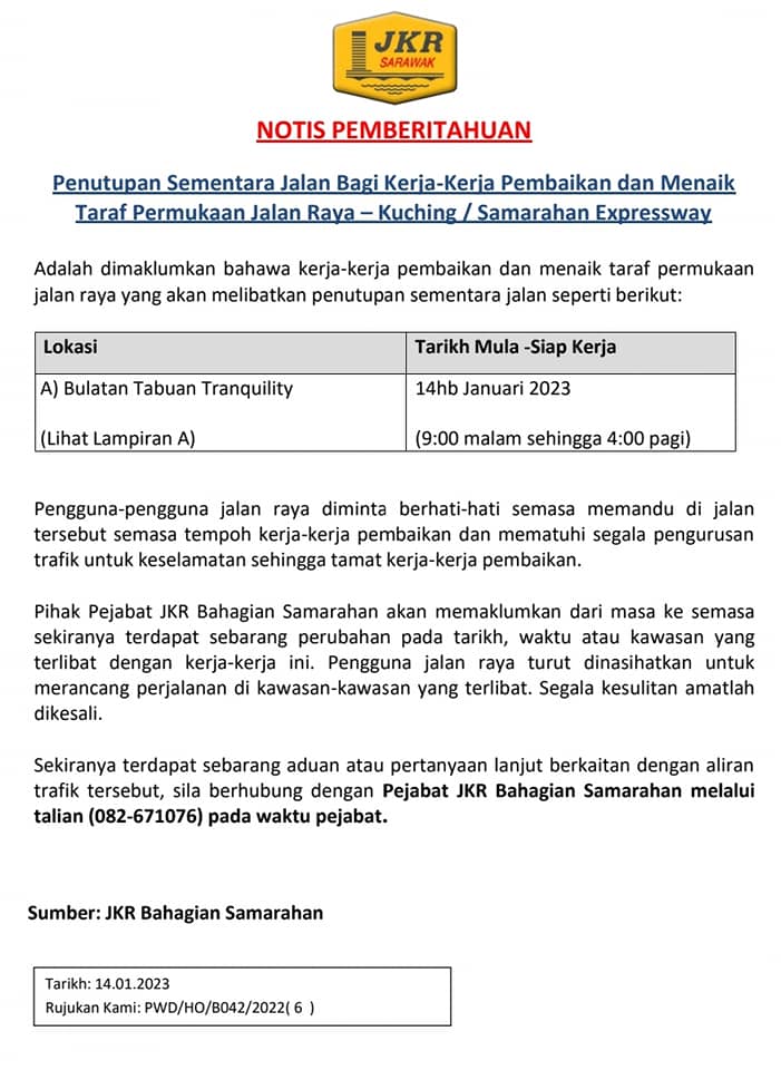 Notis Penutupan Sementara Bulatan TT3 Bermula Malam Ini Hingga 4 Pagi Esok
