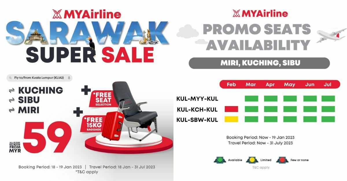 MYAirline Lancar Promo Sarawak Super Sale Dengan Tempat Duduk Dan 15KG Bagasi Percuma