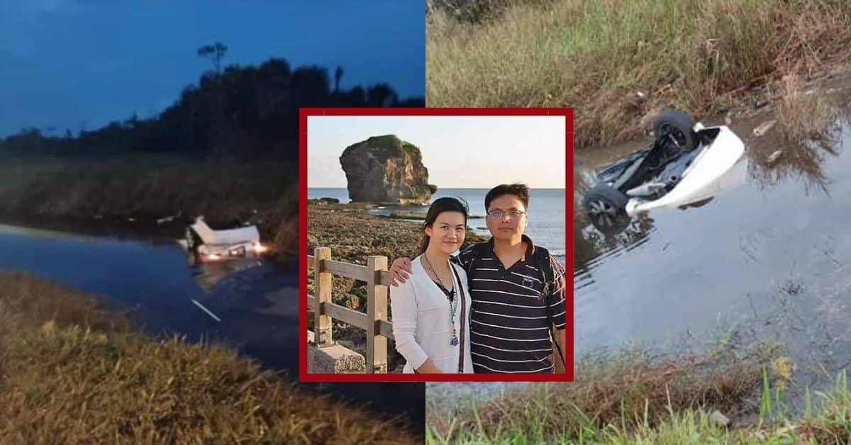 Suami Maut, Isteri Cedera Kereta Dipandu Terbalik Menjunam Dalam Parit Di Sibu
