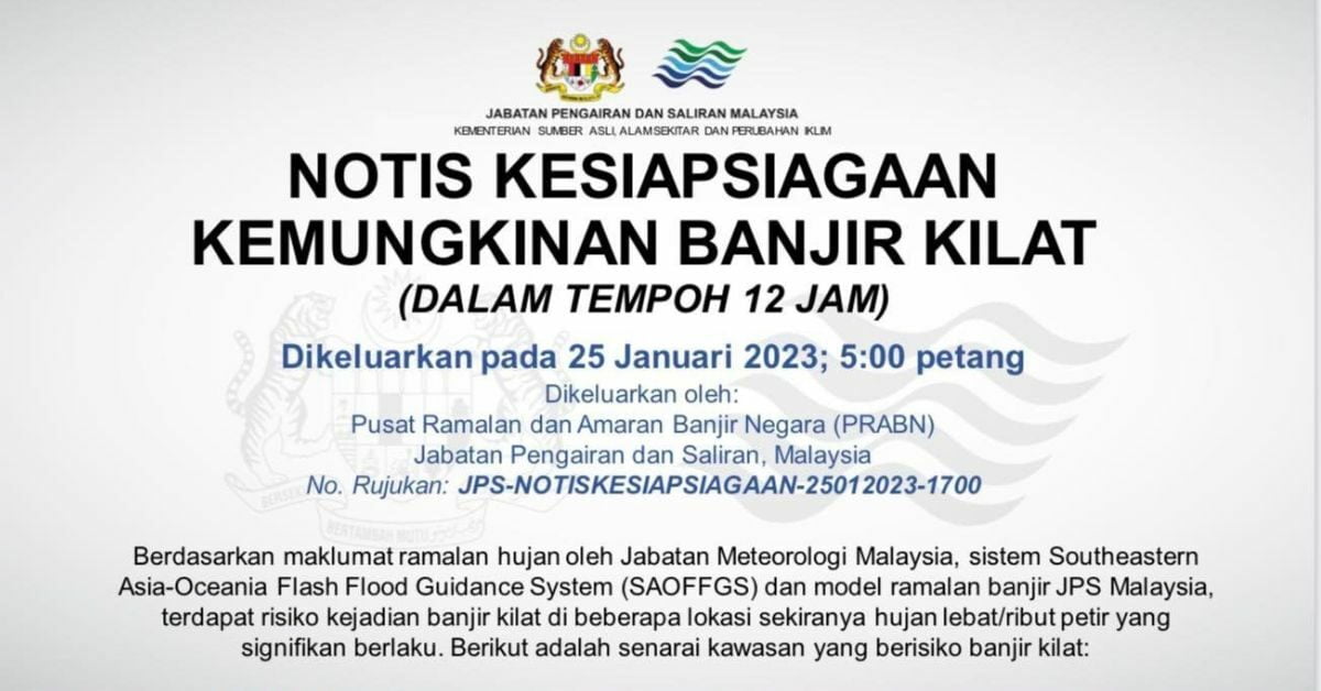 NADMA Keluar Notis Kemungkinan Banjir Kilat Di Sarawak, Ini Senarai Lokasi Terjejas