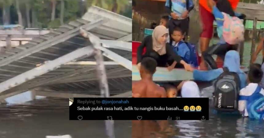 Jeti Ke Sekolah Di Sabah Runtuh Tiba-tiba, Guru Dan Pelajar Basah Lencun Hingga Undang Sebak Netizen