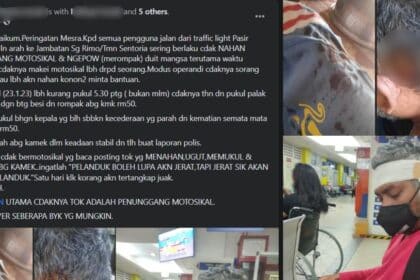 Kena Rompak Dalam Perjalanan Di Kuching, Netizen Minta Pengguna Motosikal Berhati-Hati