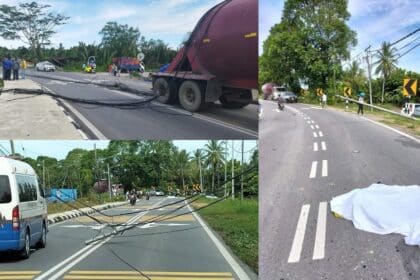 Lori Simen Rempuh Tiang Kabel Komunikasi, Penunggang Motosikal Maut Di Asajaya