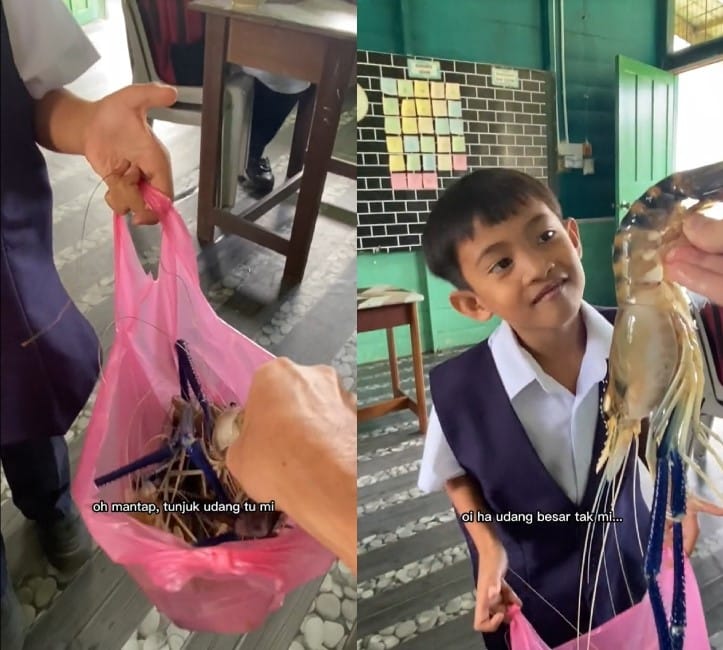 Terima Udang Galah Segar Di Dalam Kelas, Murid Ini 'Hadiahkan' Kepada Gurunya Di Daro