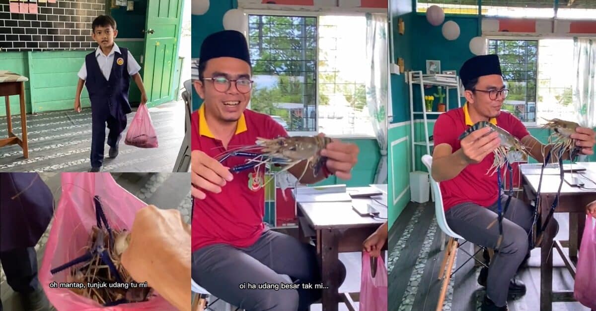 Terima Udang Galah Segar Di Dalam Kelas, Murid Ini 'Hadiahkan' Kepada Gurunya Di Daro