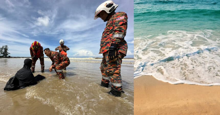 Dilihat Duduk Tepi Pantai, Bomba Berjaya Pujuk Seorang Wanita Asing Daripada Terjun Ke Laut Di Miri