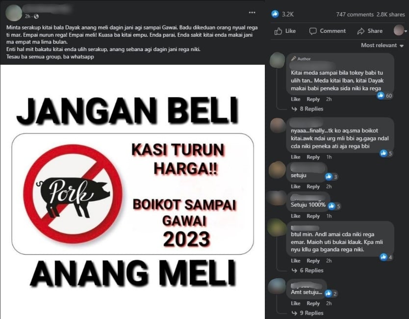 Harga Melonjak Naik, Netizen Boikot Daging Babi Sampai Gawai Minta Kerajaan Kawal Harga