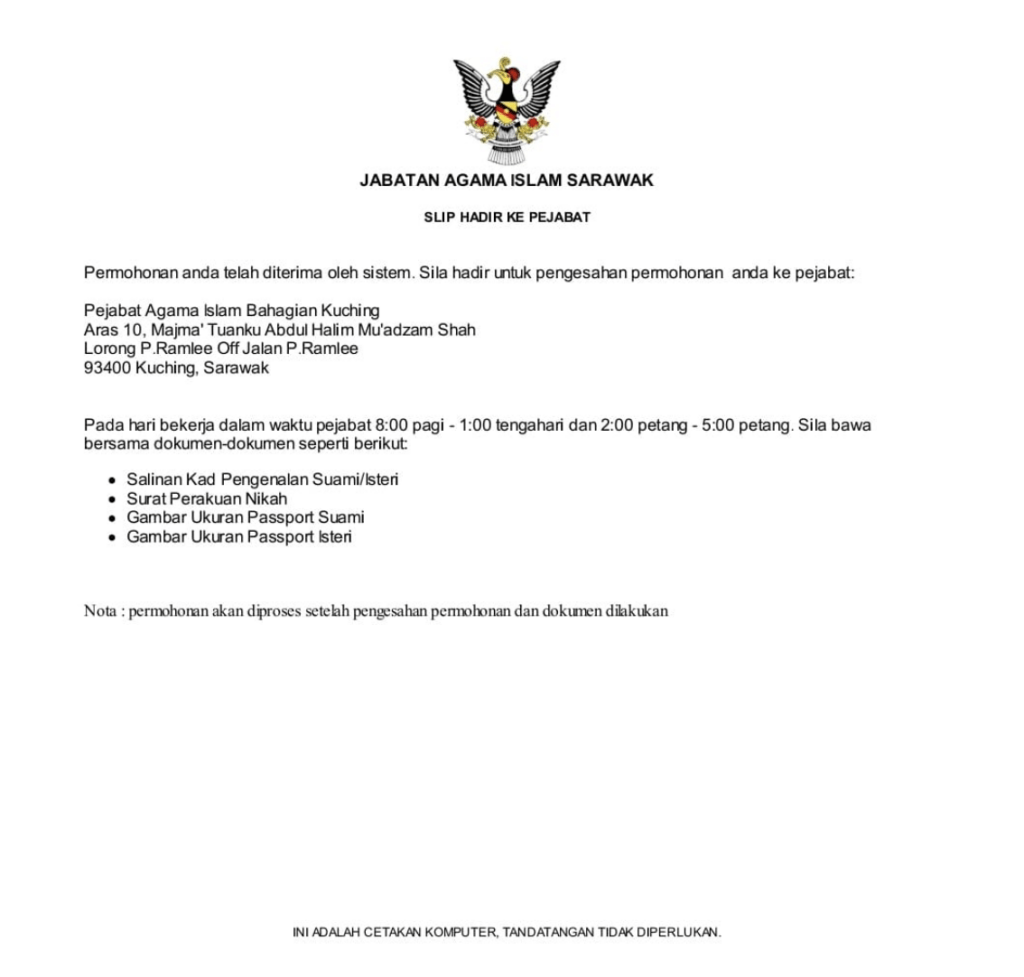 Ini Panduan Memohon Kad Nikah Bagi Pasangan Berkahwin Di Sarawak