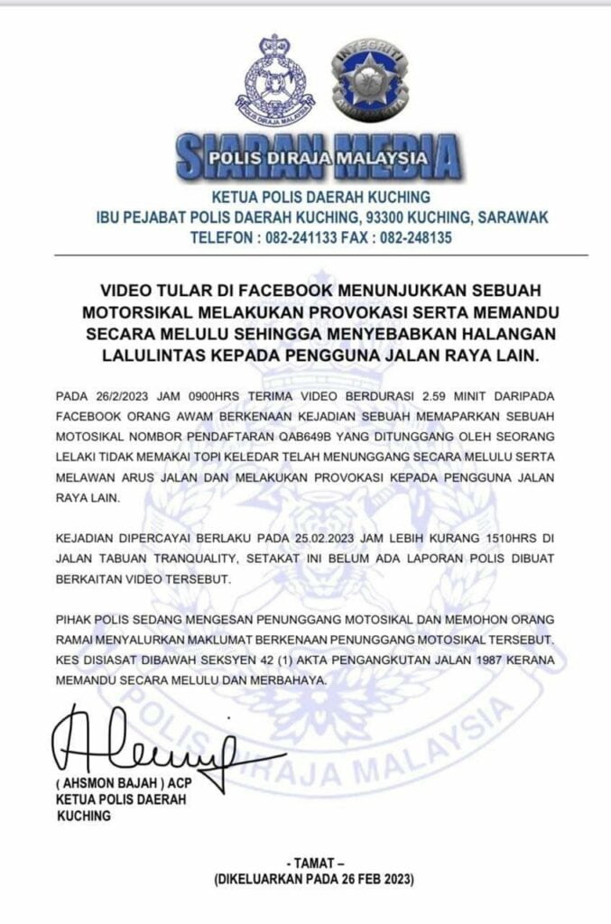Padah Jadi Samseng Jalanan, Polis Kini Buru Suspek 'Pembuli' Di Jalan Tabuan TT3