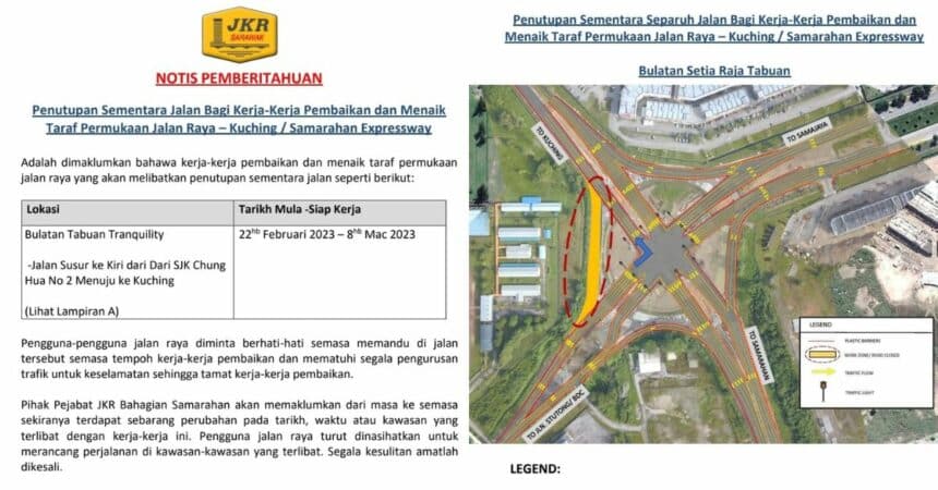 Bermula Hari Ini, JKR Keluar Notis Penutupan Jalan Di Bulatan TT3 Hingga 8 Mac Ini