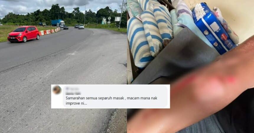 Gara-gara Jalan Berlapis Dan Diturap 'Ala Kadar', Lelaki Ini Kongsi Jadi Mangsa Kemalangan Di Samarahan