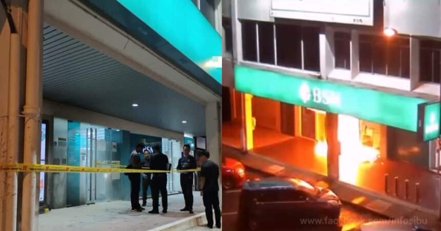 Baling Bom Petrol Di Pintu Hadapan Bank, Seorang Lelaki Ditahan Polis Di Sibu
