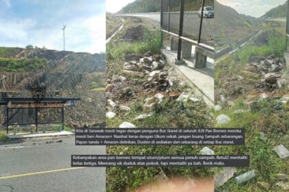 Hanya Indah Dalam Gambar, Perhentian Bas Di Jalan Bau-Lundu Rupanya Jadi Port Buang Sampah