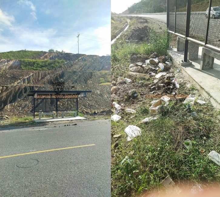 Hanya Indah Dalam Gambar, Perhentian Bas Di Jalan Bau-Lundu Rupanya Jadi Port Buang Sampah