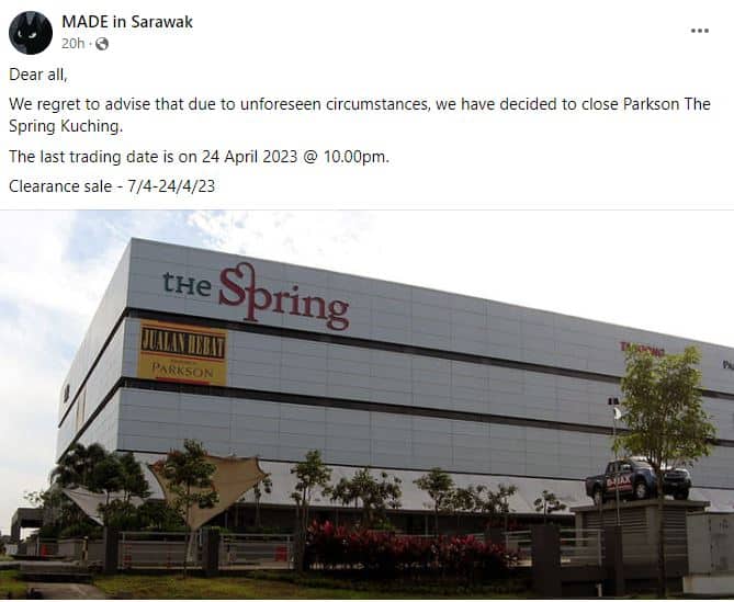 Bakal Ditutup Setelah 15 Tahun Beroperasi, Parkson The Spring Kuching Adakan 'Clearance Sale' Bermula 7 April